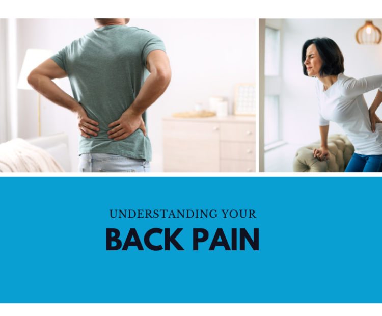 man and woman holding their back and lower back in pain