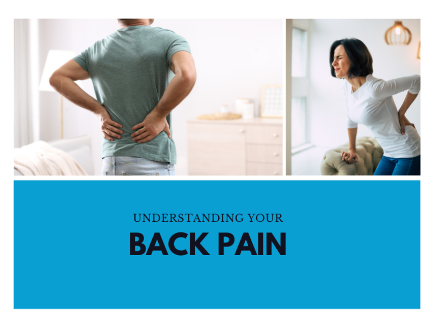man and woman holding their back and lower back in pain